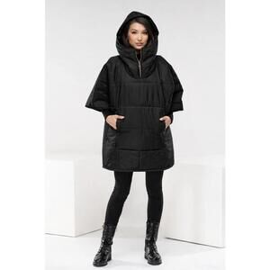 Fraktura Black Puffer Jacket Short Sleeve Hooded Zip Size S/plus NWT